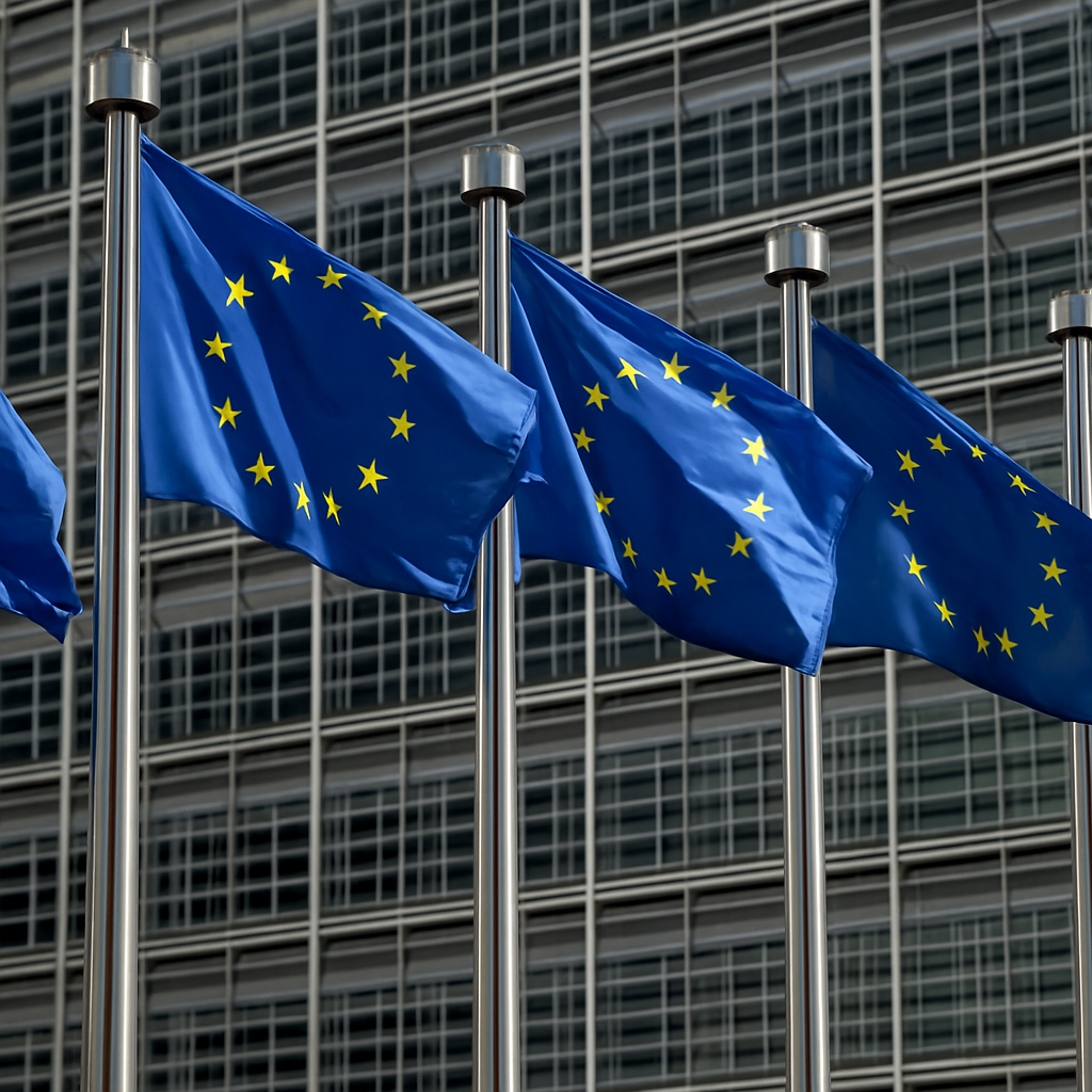 European Union flags Brussels headquarters